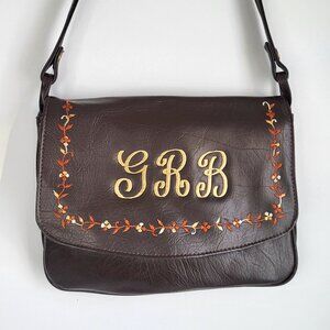 Vintage Leather Crossbody | Embroidered Floral | Monogram GRB